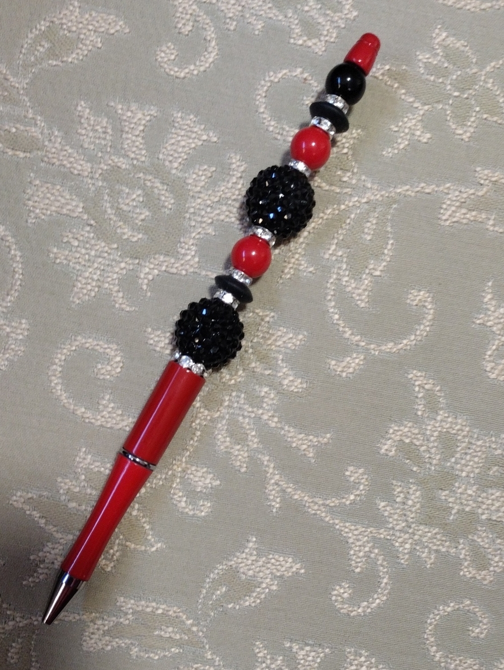 Red and Black Beaded Decorative Ballpoint Pen - Home Office Accent